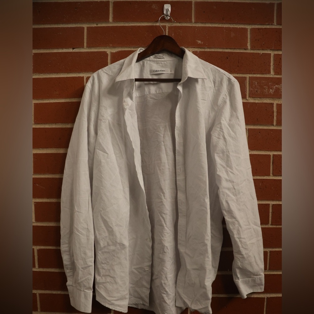 Calvin Klein White Cotton Button-Up Dress Shirt Men’s Medium